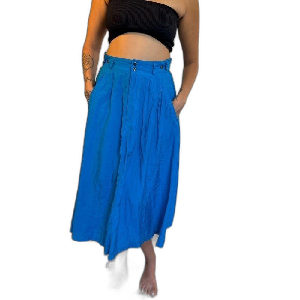 Vintage classic A line midi skirt pockets elastic waist electric blue adjustable - Picture 4 of 9